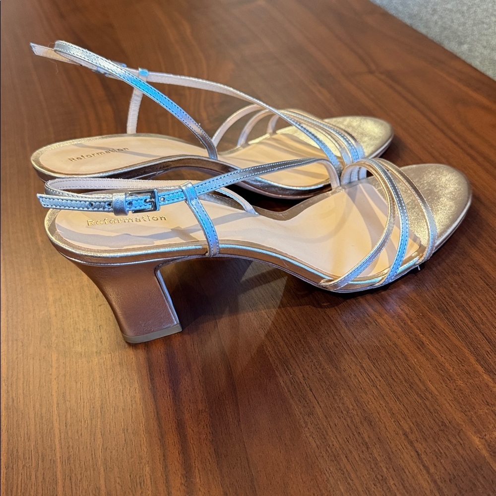NEW Reformation Pixie High Heel Sandal in Gold Silver Sz 10 - Picture 8 of 13